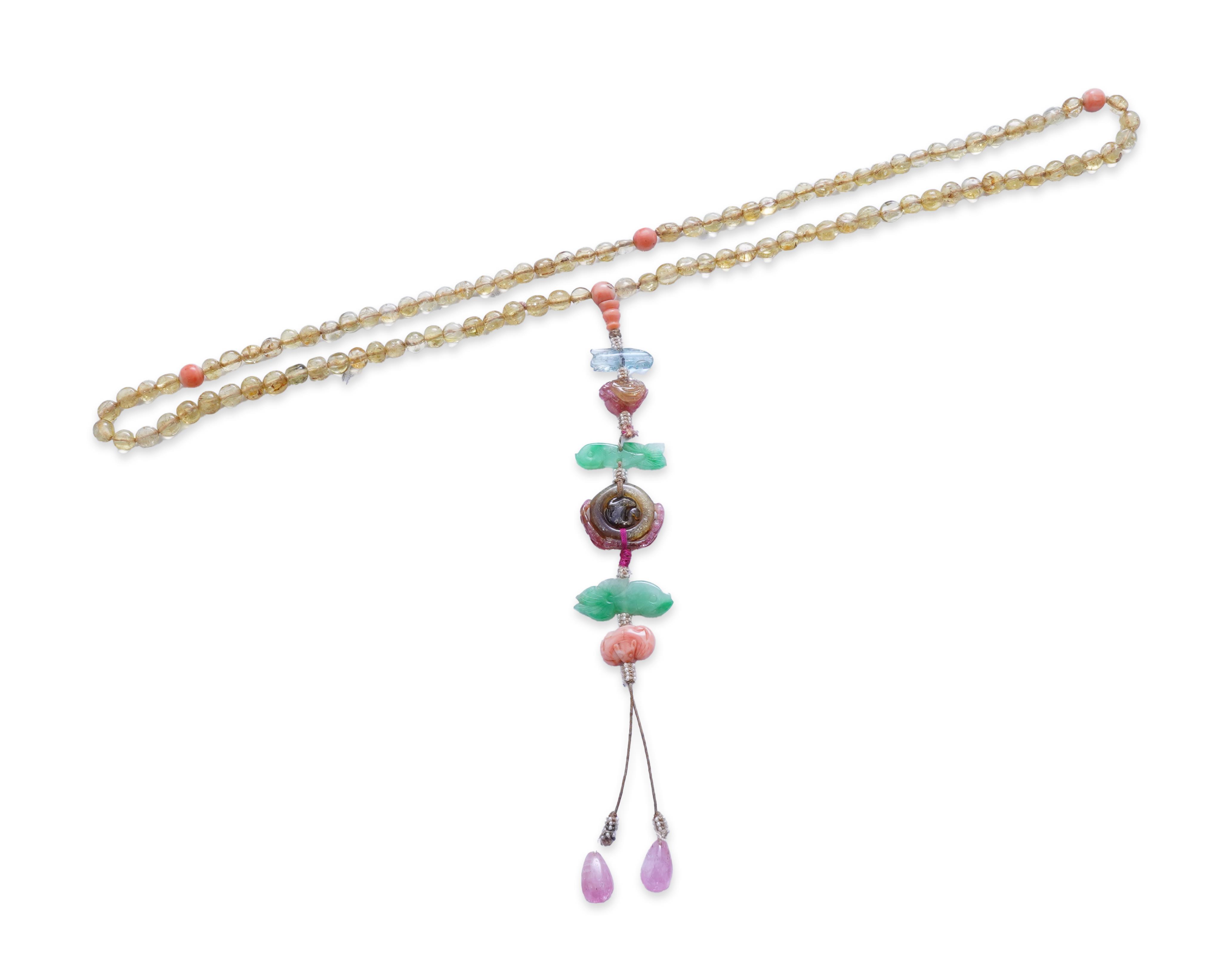 A multi-gem, coral and seed pearl necklace, China, early 20th century
